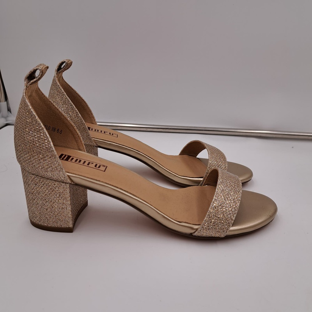 IDIFU Shiny Goldtone Lime Sandals Block Heel 6.5